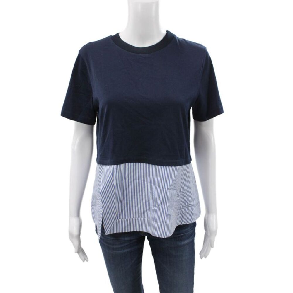 Carven Women Blue Colorblock Cotton Crew Neck Short Sleeve T-Shirt Size M